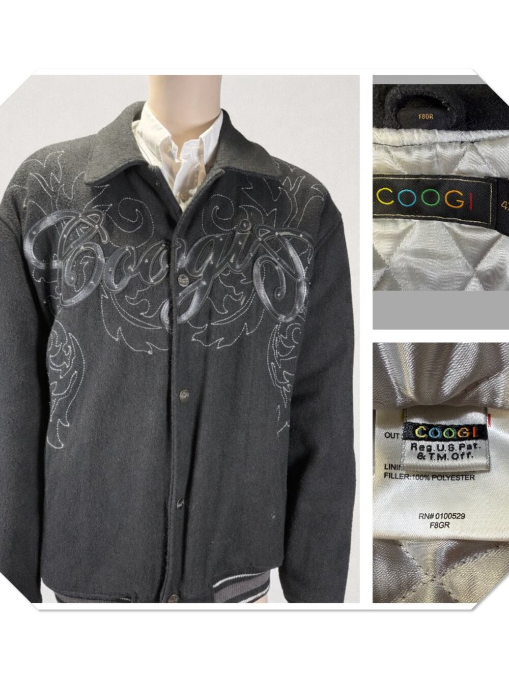 Vintage Y2k Coogi Wool Blend Varsity Bomber Jacket Embroidered Men's Size 4XL